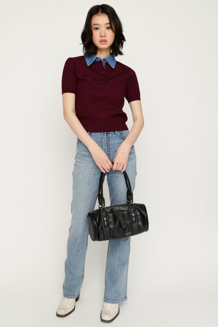 COLLAR DOCKING KNIT トップス D/PUR FREE