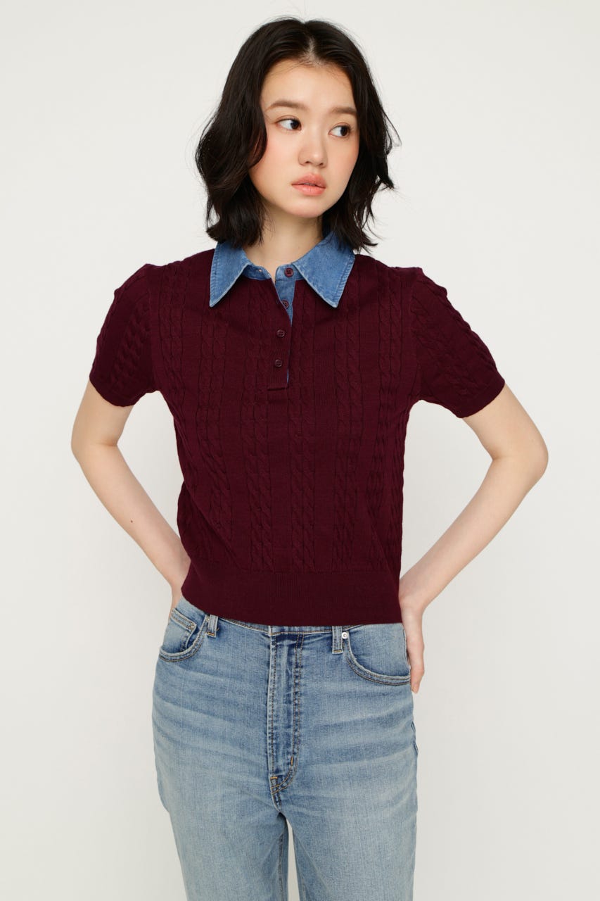 COLLAR DOCKING KNIT トップス D/PUR FREE