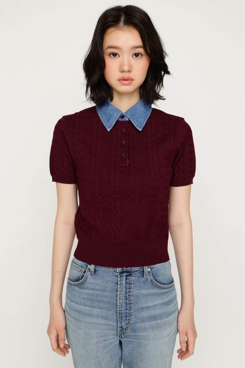 COLLAR DOCKING KNIT トップス D/PUR FREE