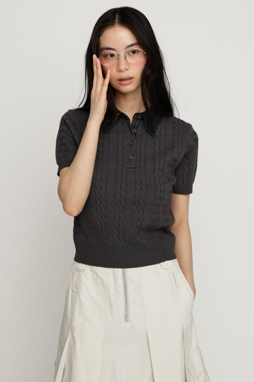 COLLAR DOCKING KNIT トップス GRY FREE