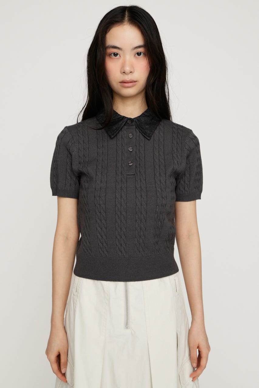 COLLAR DOCKING KNIT トップス GRY FREE
