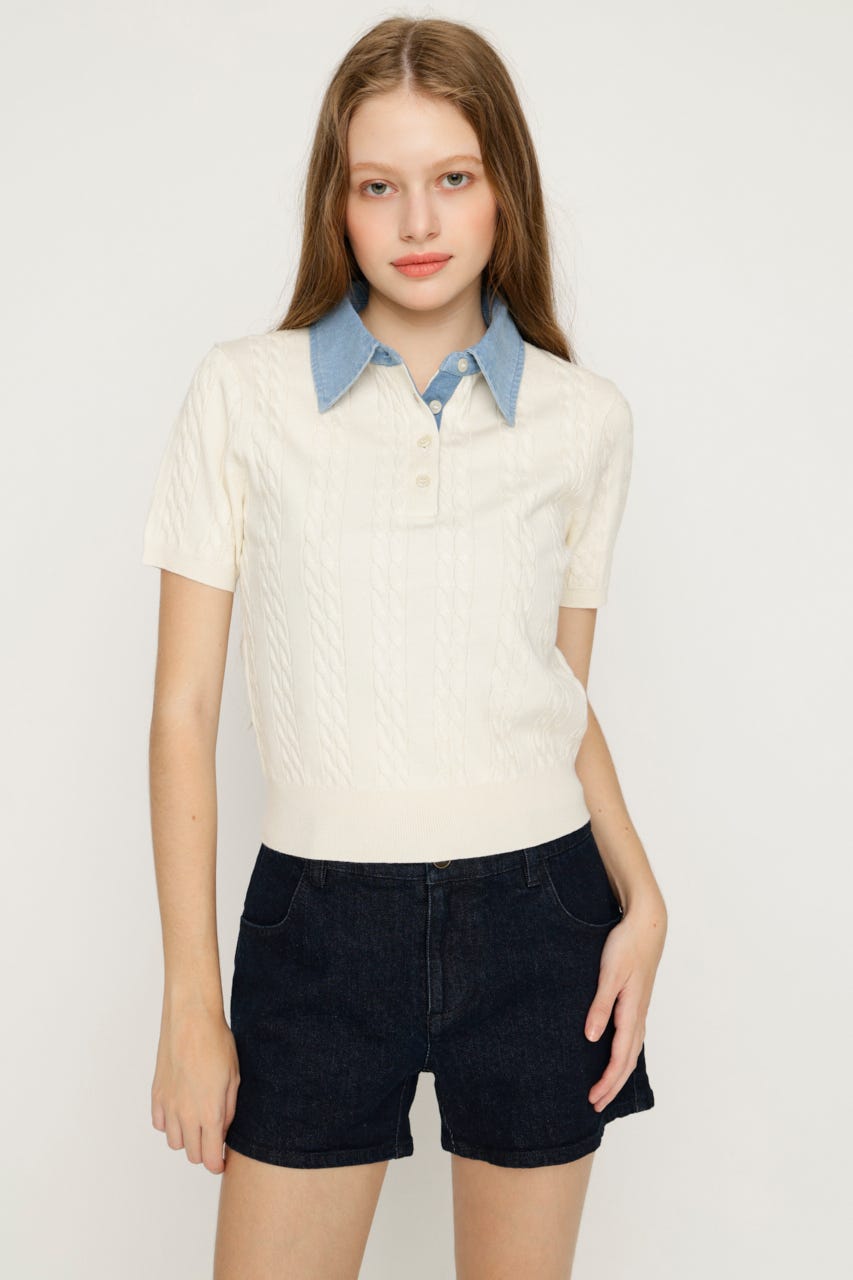 COLLAR DOCKING KNIT トップス IVOY FREE