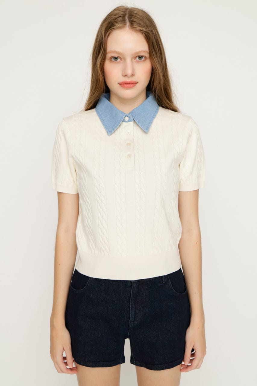 COLLAR DOCKING KNIT トップス IVOY FREE