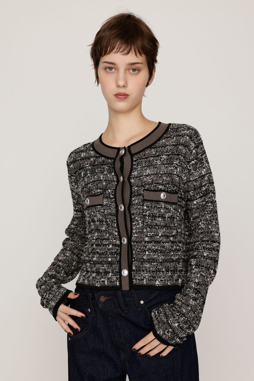 BICOLOR TWEED KNIT トップス BLK FREE