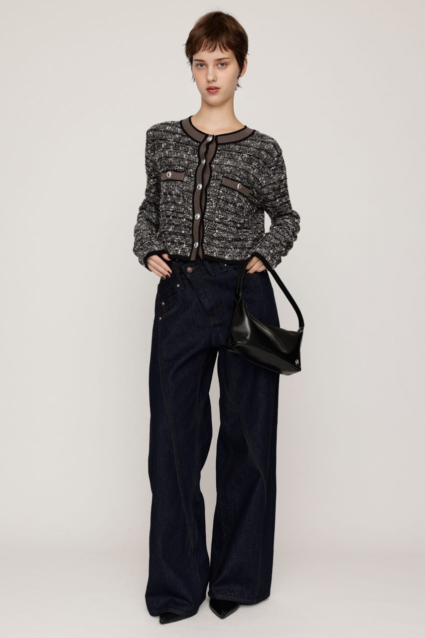 BICOLOR TWEED KNIT トップス BLK FREE