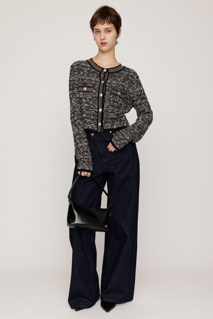 BICOLOR TWEED KNIT トップス BLK FREE