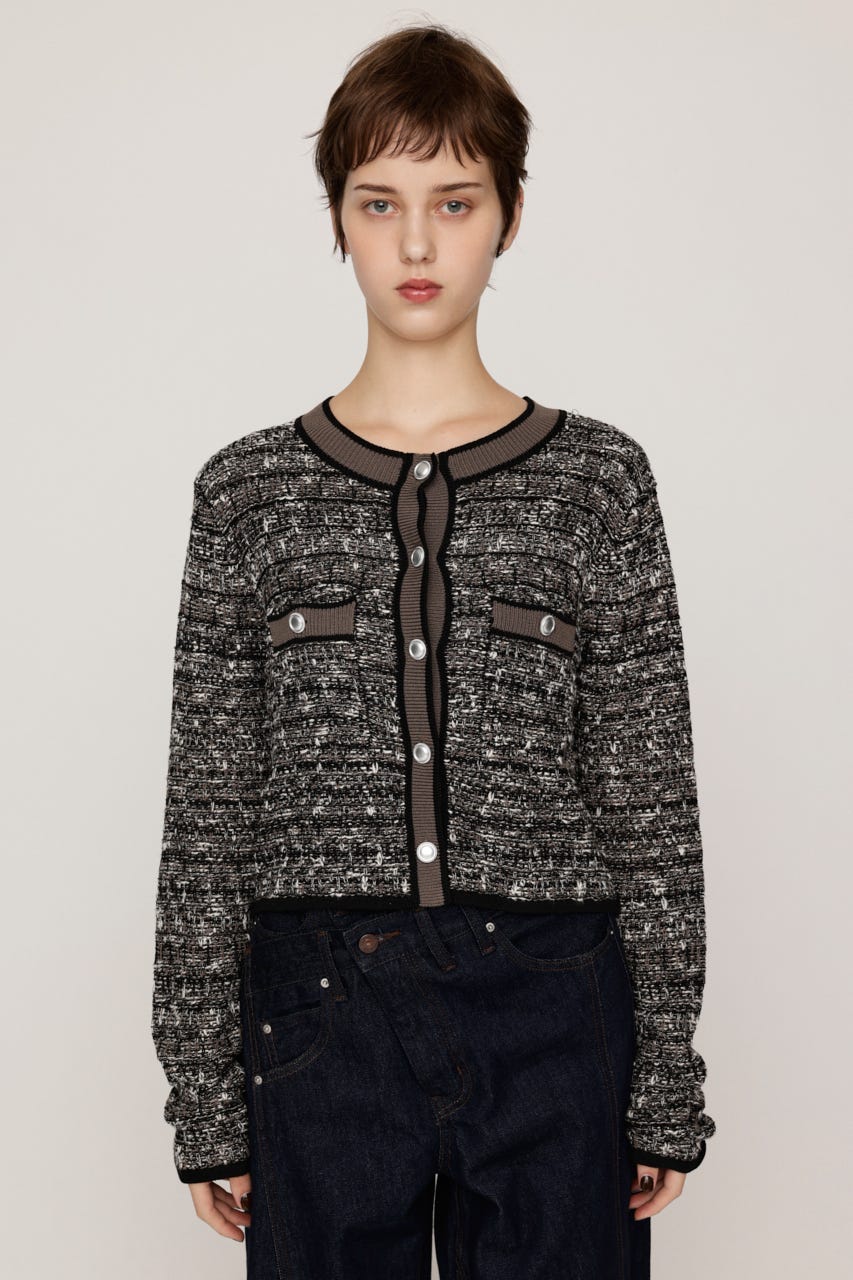 BICOLOR TWEED KNIT トップス BLK FREE