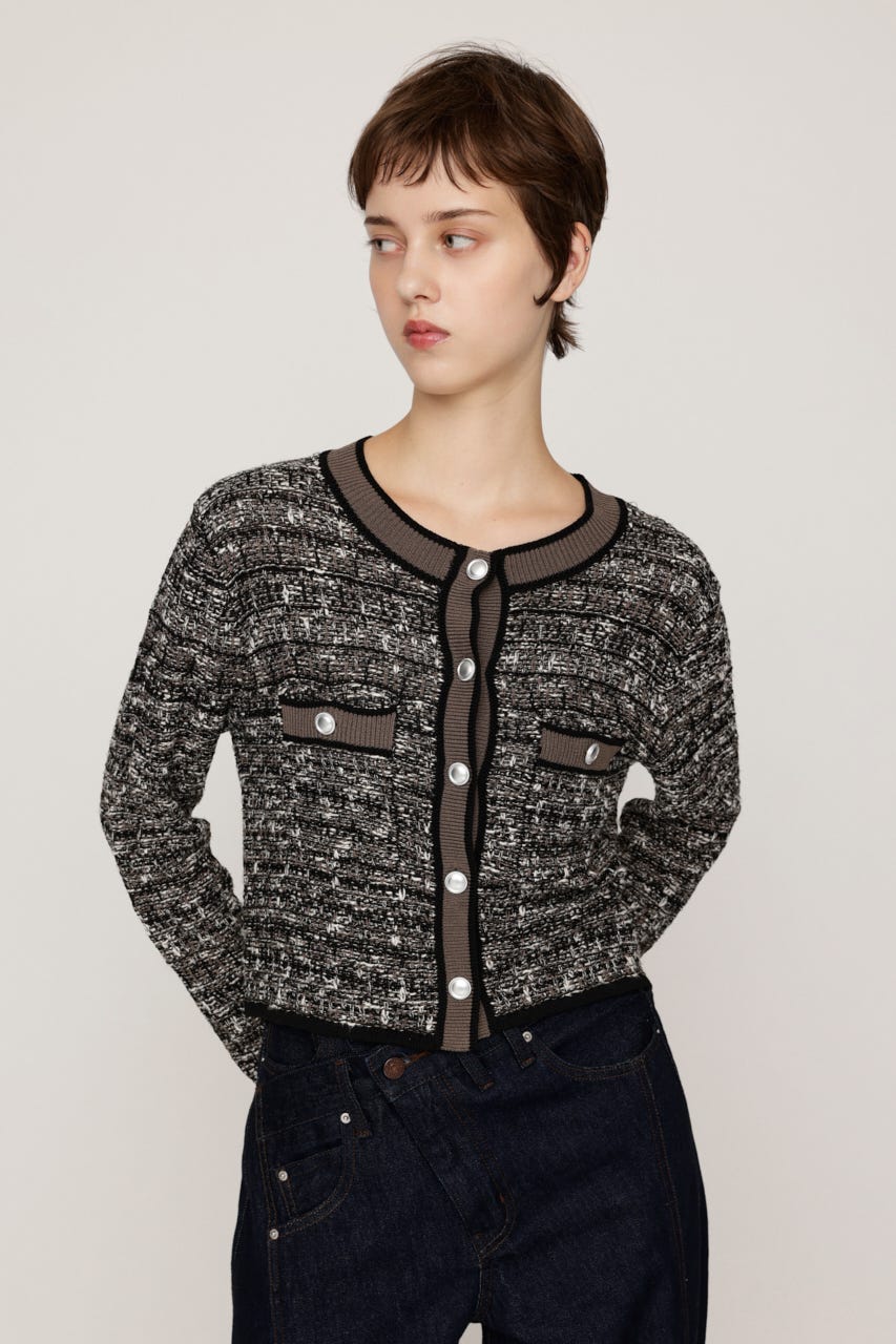BICOLOR TWEED KNIT トップス BLK FREE