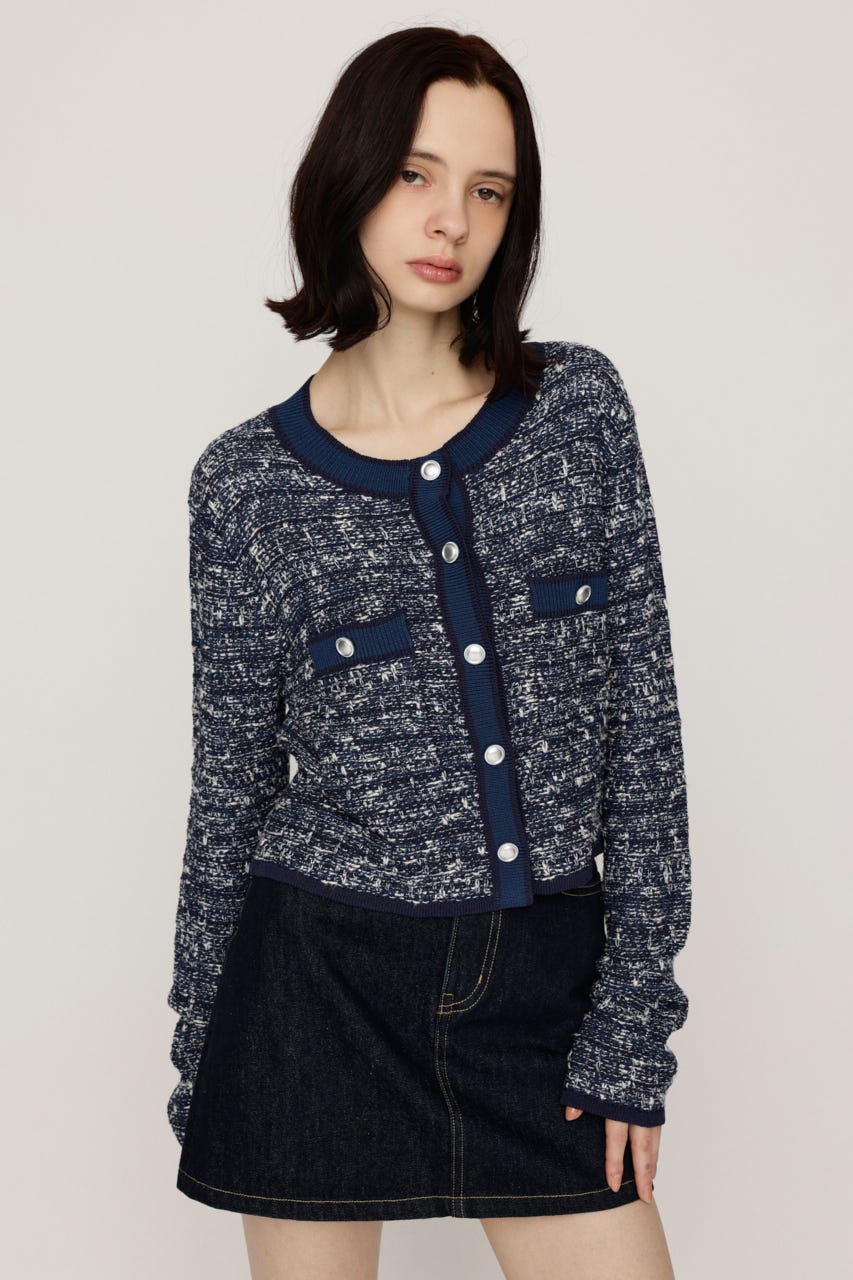 BICOLOR TWEED KNIT トップス NVY FREE