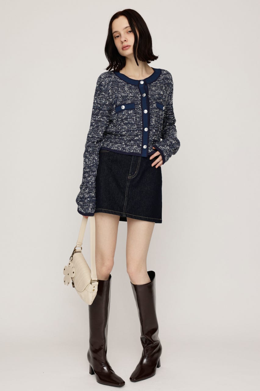 BICOLOR TWEED KNIT トップス NVY FREE