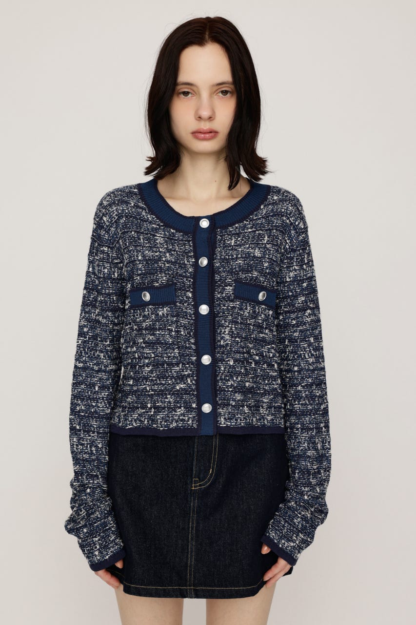 BICOLOR TWEED KNIT トップス NVY FREE