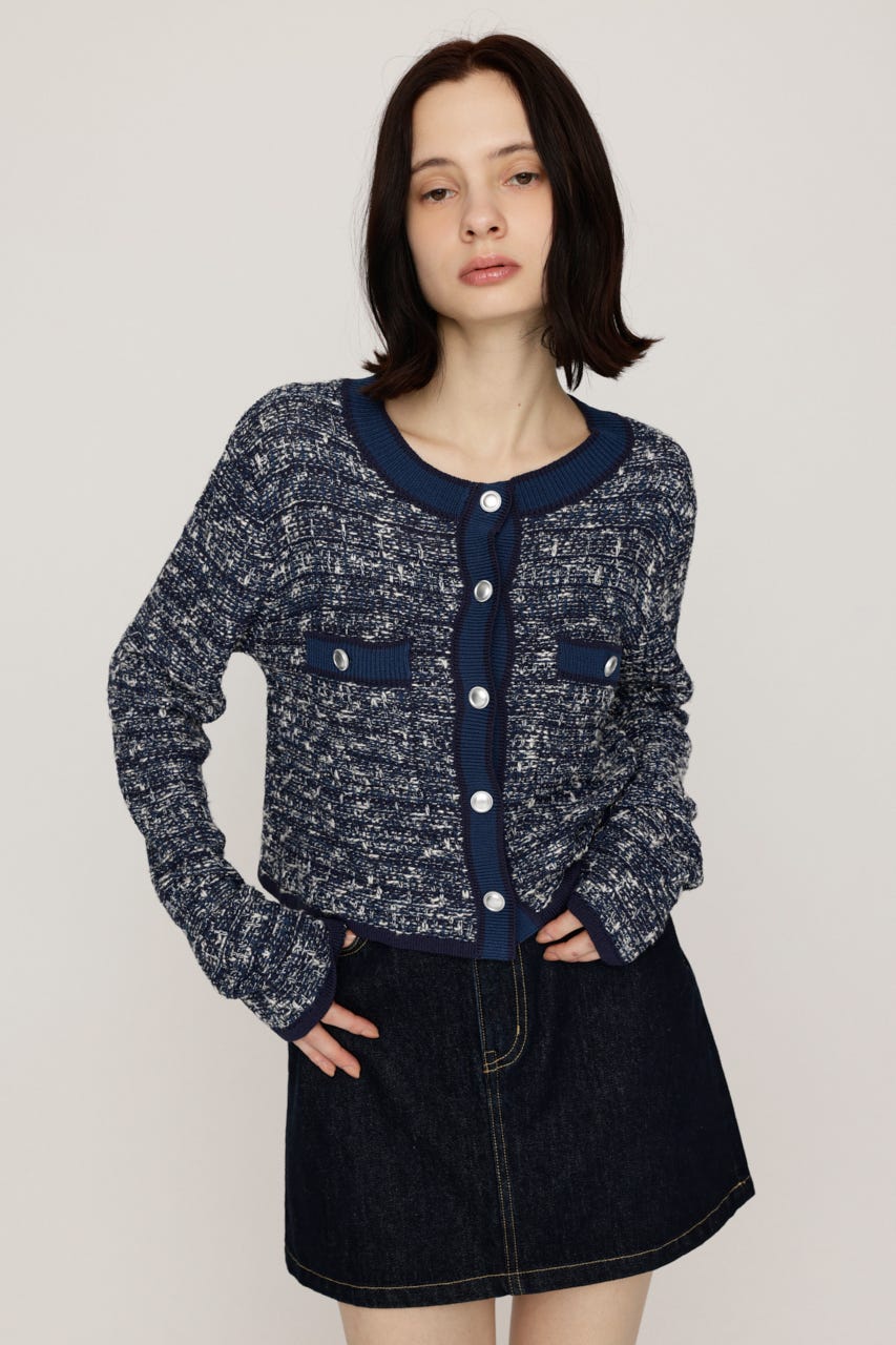 BICOLOR TWEED KNIT トップス NVY FREE