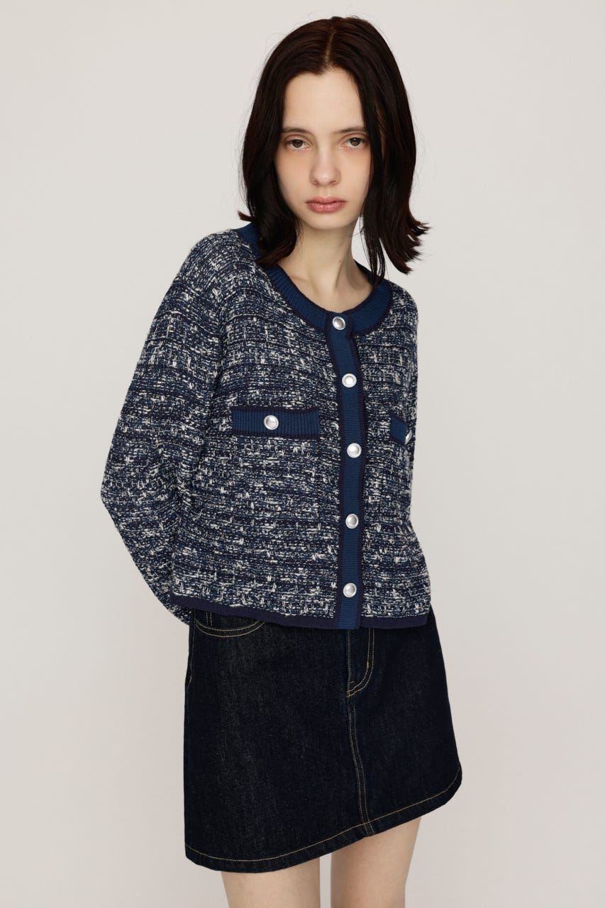 BICOLOR TWEED KNIT トップス NVY FREE
