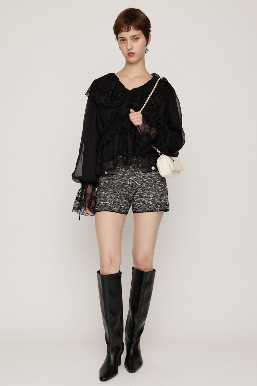 BICOLOR TWEED KNIT ショートパンツ BLK 0