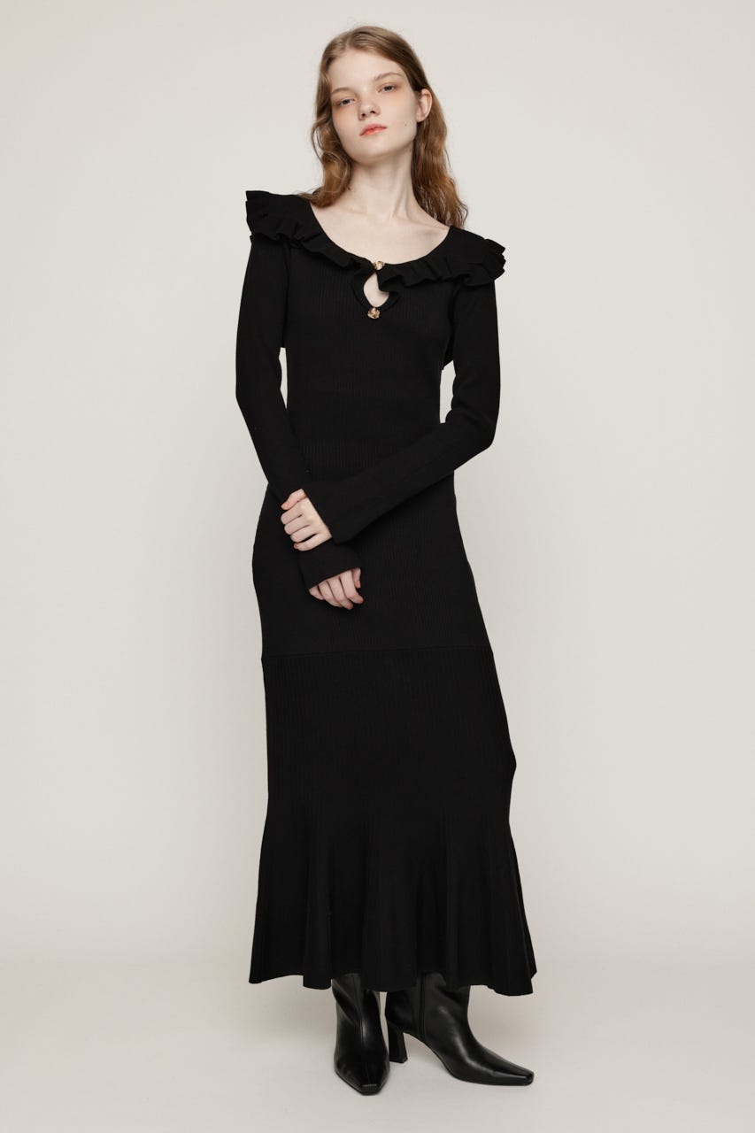 SAILOR FRILL KNIT ロングワンピース BLK FREE