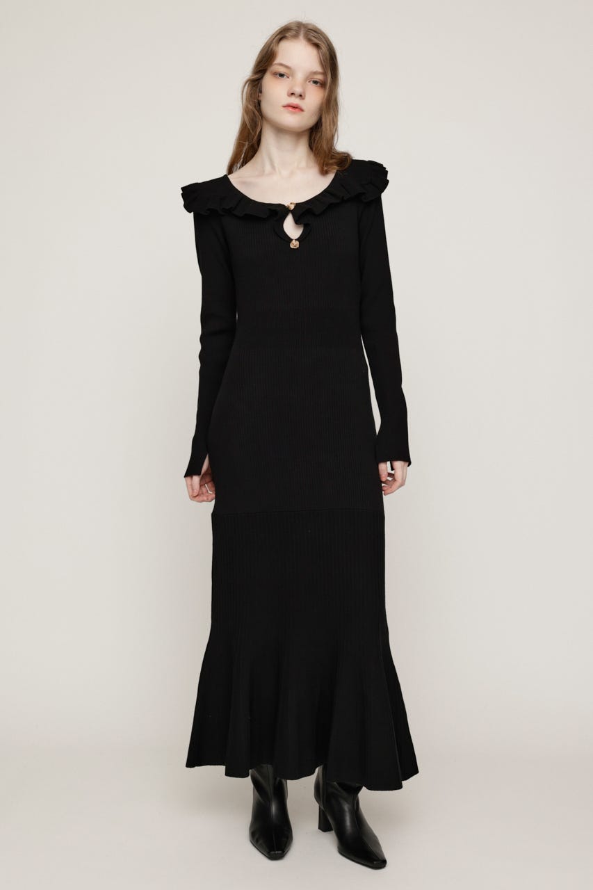 SAILOR FRILL KNIT ロングワンピース BLK FREE