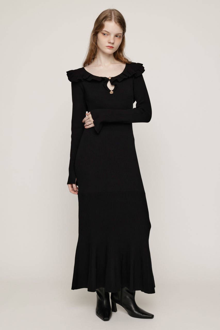 SAILOR FRILL KNIT ロングワンピース BLK FREE
