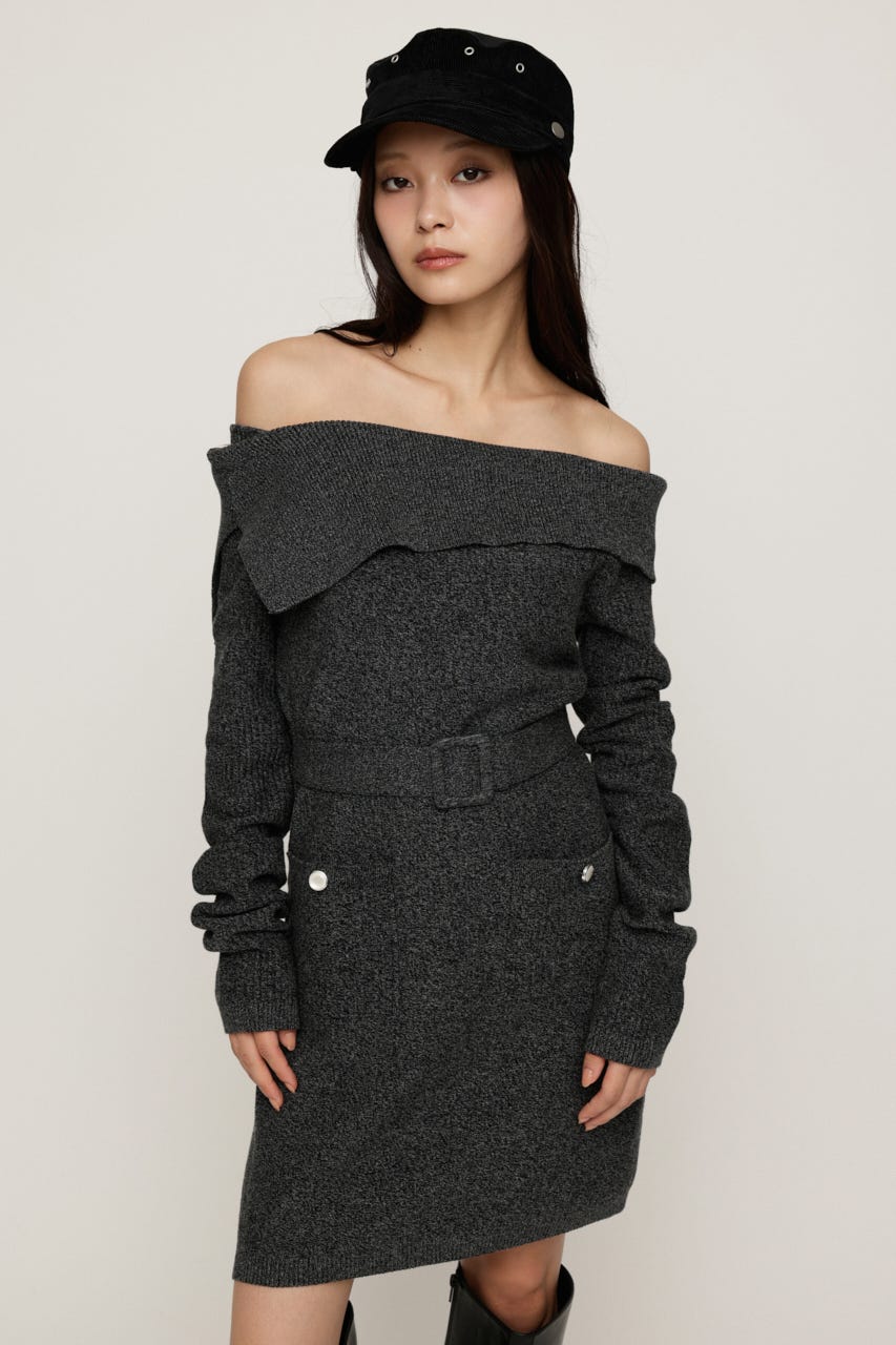 MELANGE KNIT BELT ショートワンピース M/BLK 1