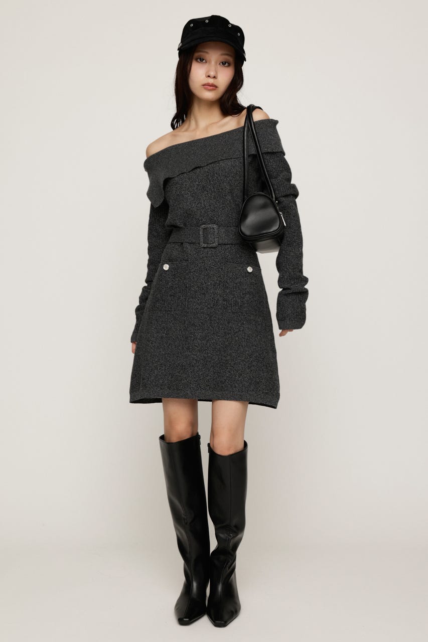 MELANGE KNIT BELT ショートワンピース M/BLK 1