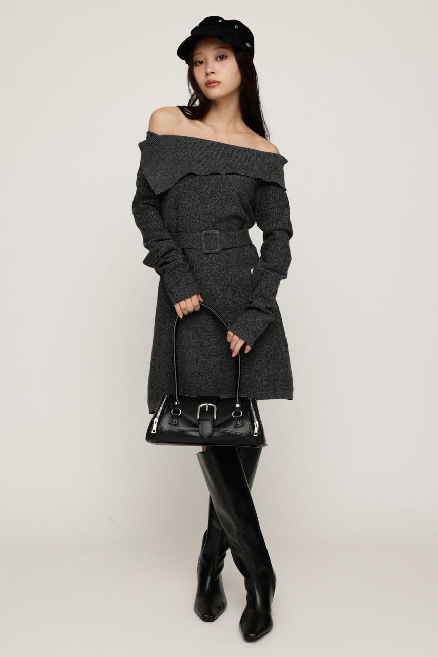 MELANGE KNIT BELT ショートワンピース M/BLK 1
