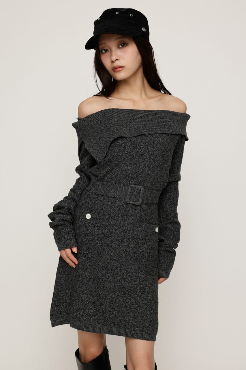MELANGE KNIT BELT ショートワンピース M/BLK 1