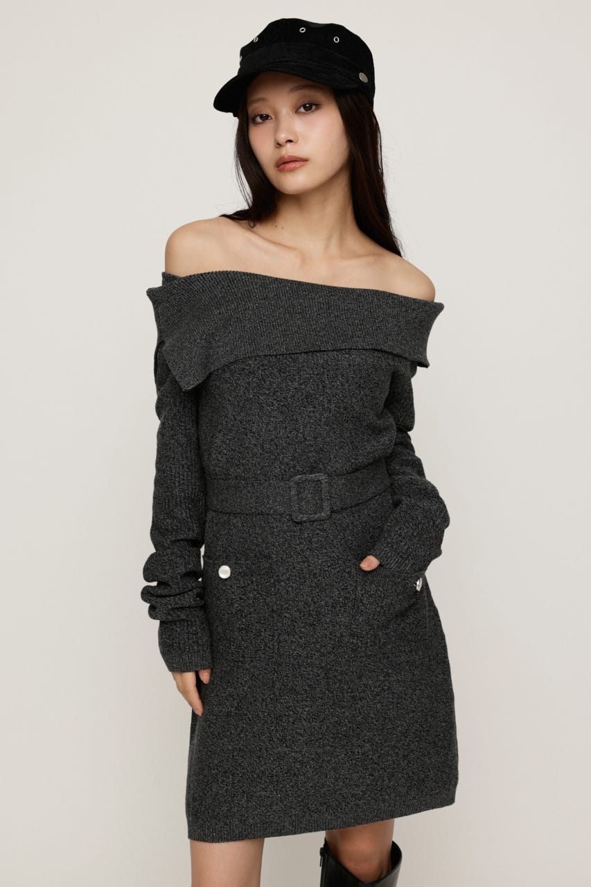 MELANGE KNIT BELT ショートワンピース M/BLK 1