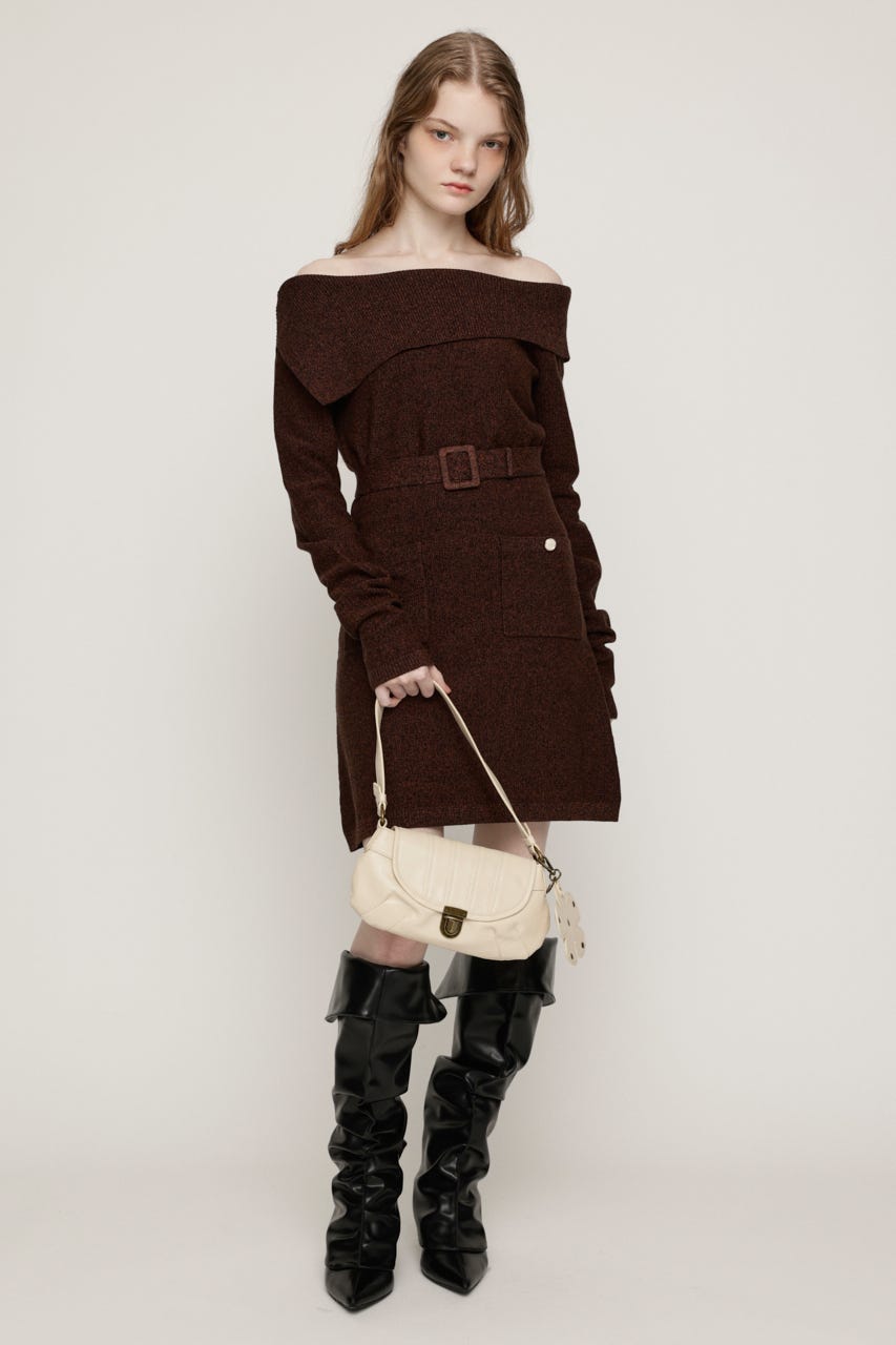 MELANGE KNIT BELT ショートワンピース M/BRN 2