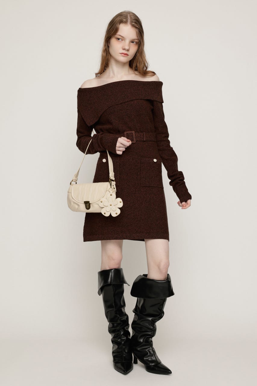 MELANGE KNIT BELT ショートワンピース M/BRN 2