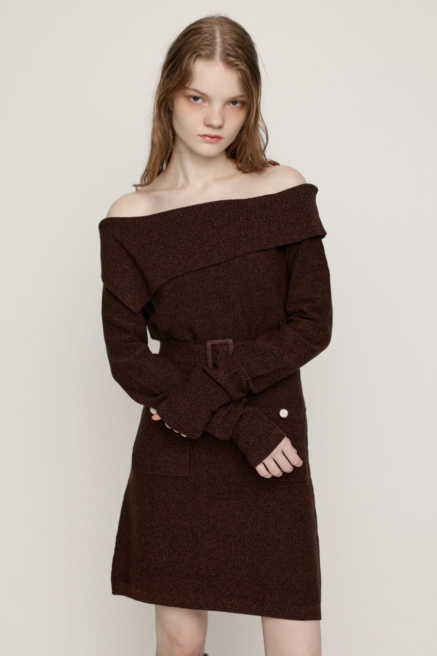 MELANGE KNIT BELT ショートワンピース M/BRN 2