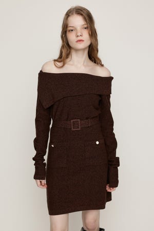 MELANGE KNIT BELT ショートワンピース