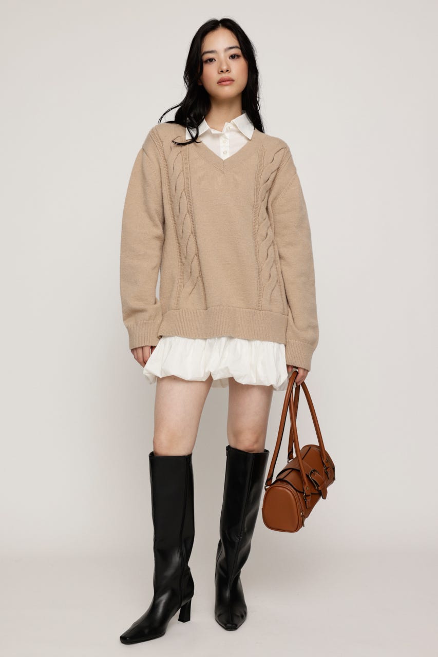 SH DOCKING BALLOON KNIT ショートワンピース BEG FREE