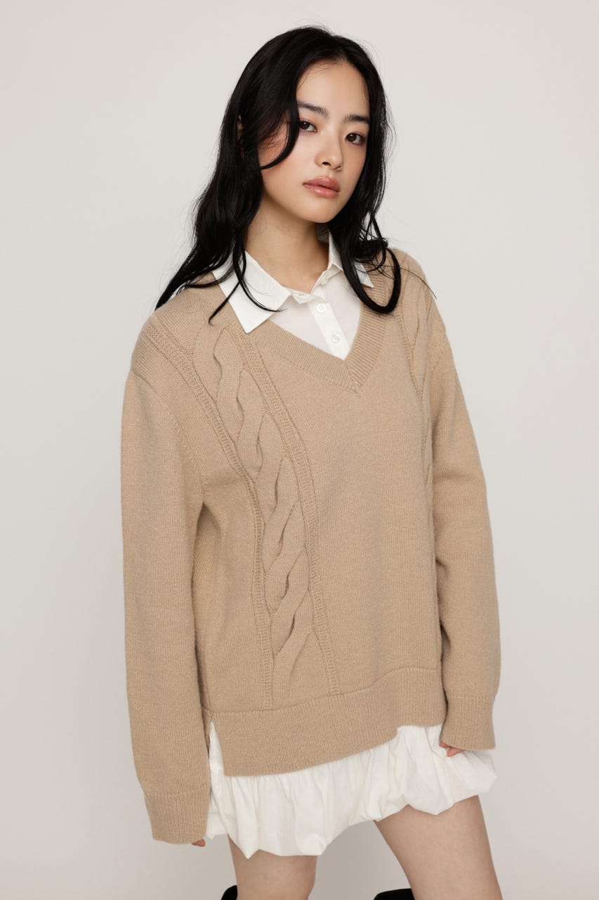 SH DOCKING BALLOON KNIT ショートワンピース BEG FREE