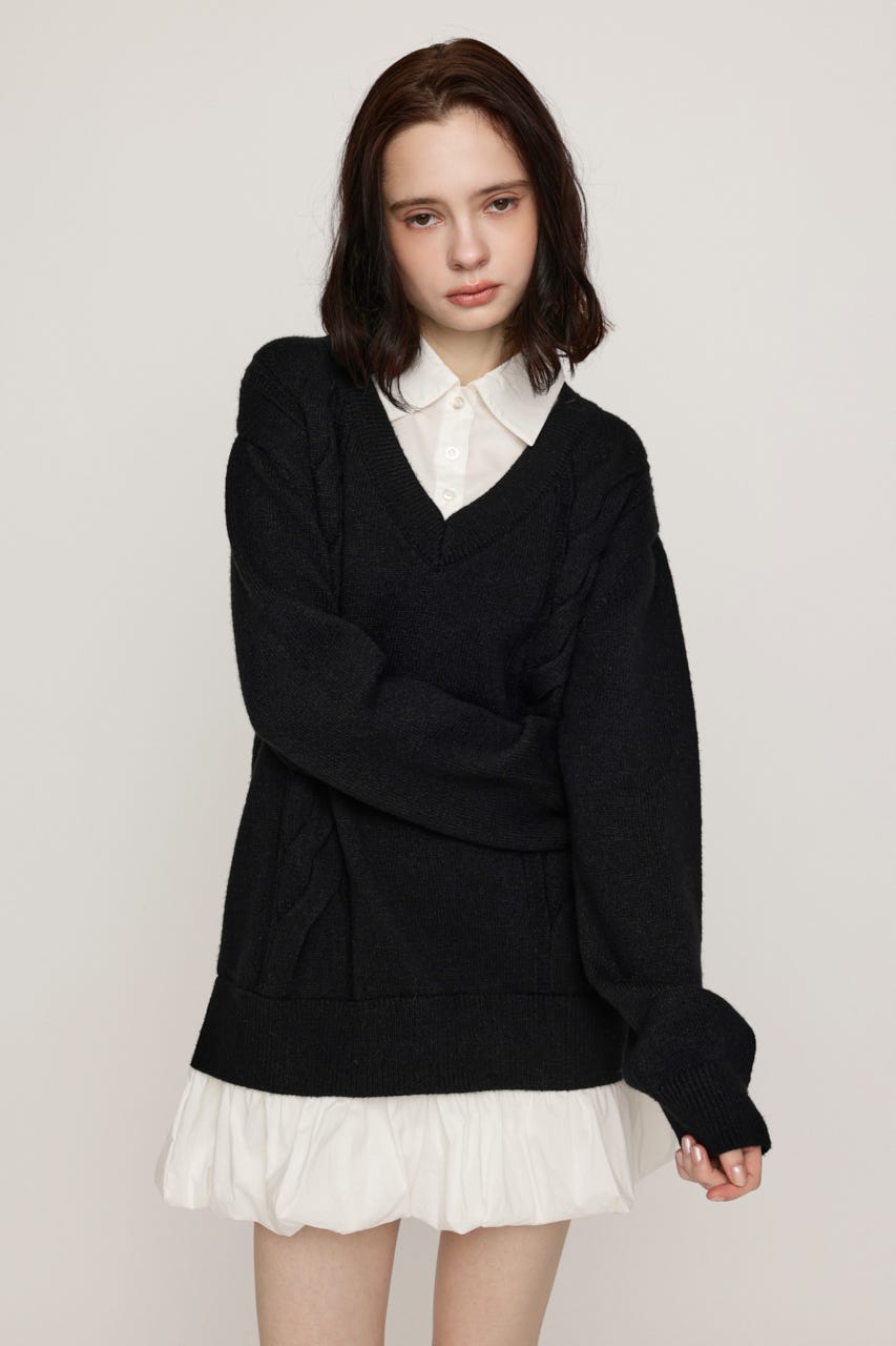 SH DOCKING BALLOON KNIT ショートワンピース BLK FREE