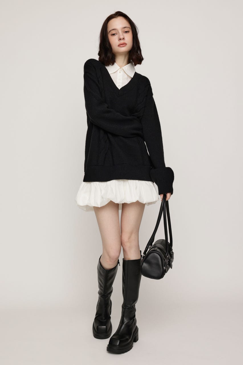 SH DOCKING BALLOON KNIT ショートワンピース BLK FREE