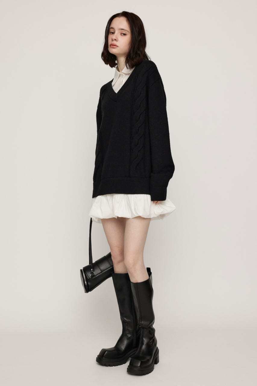 SH DOCKING BALLOON KNIT ショートワンピース BLK FREE