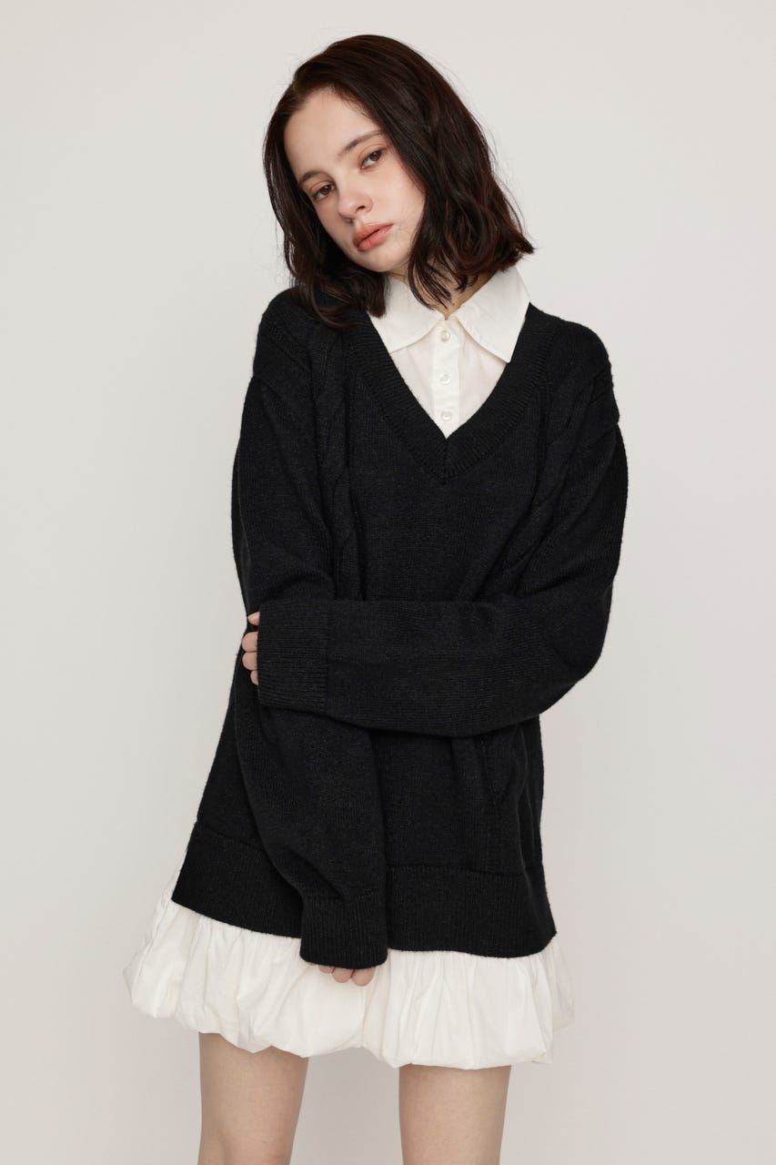 SH DOCKING BALLOON KNIT ショートワンピース BLK FREE