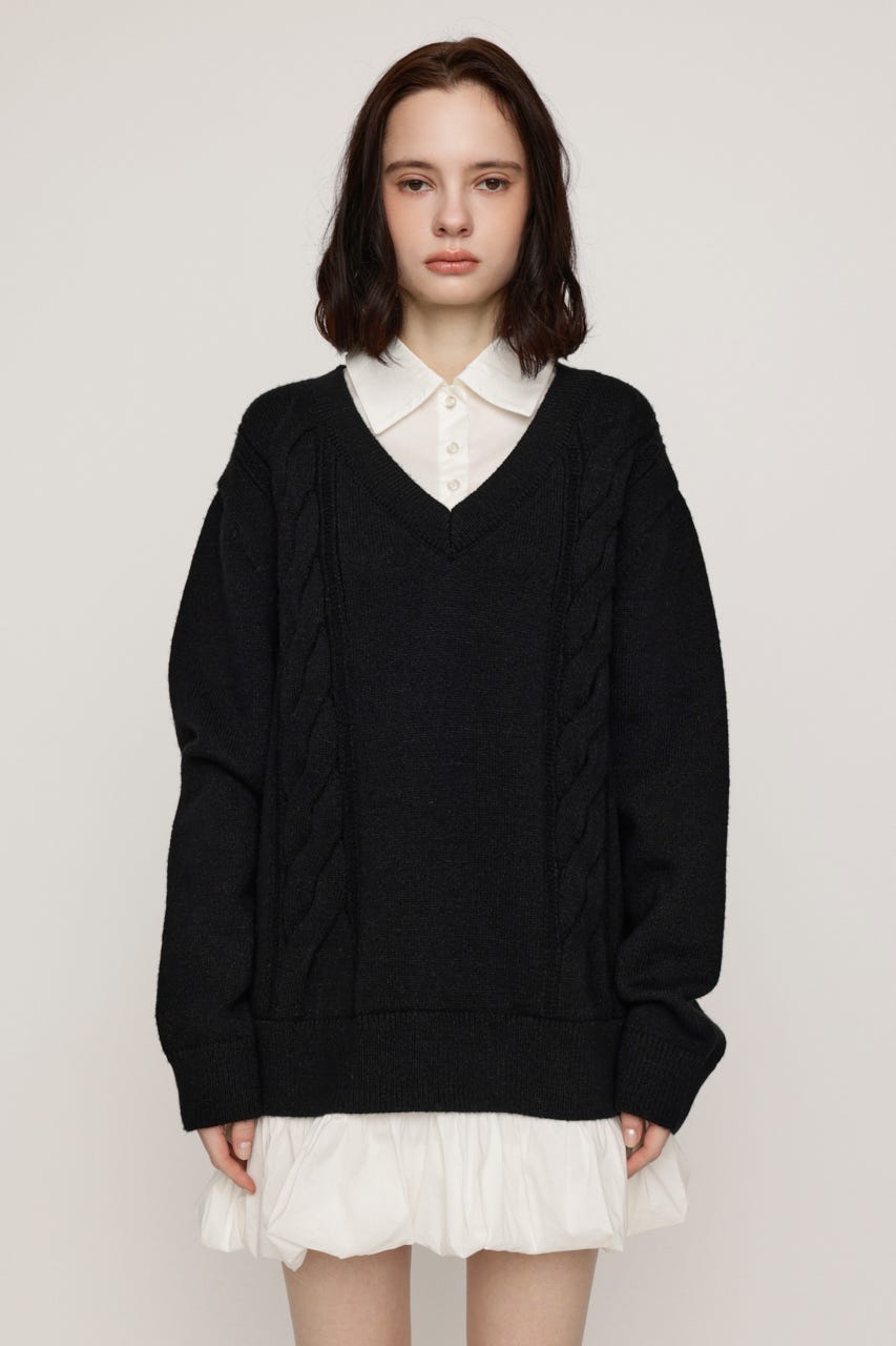 SH DOCKING BALLOON KNIT ショートワンピース BLK FREE