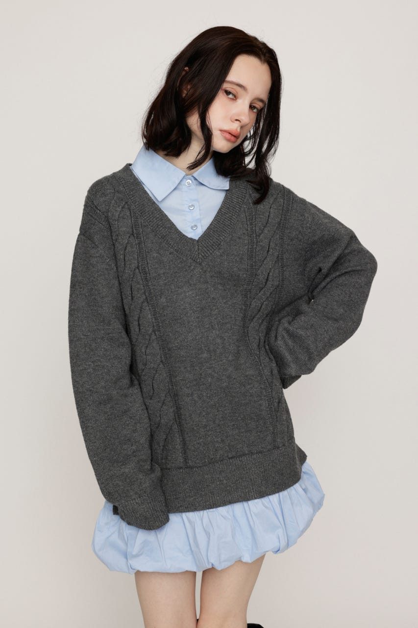 SH DOCKING BALLOON KNIT ショートワンピース T.GRY FREE