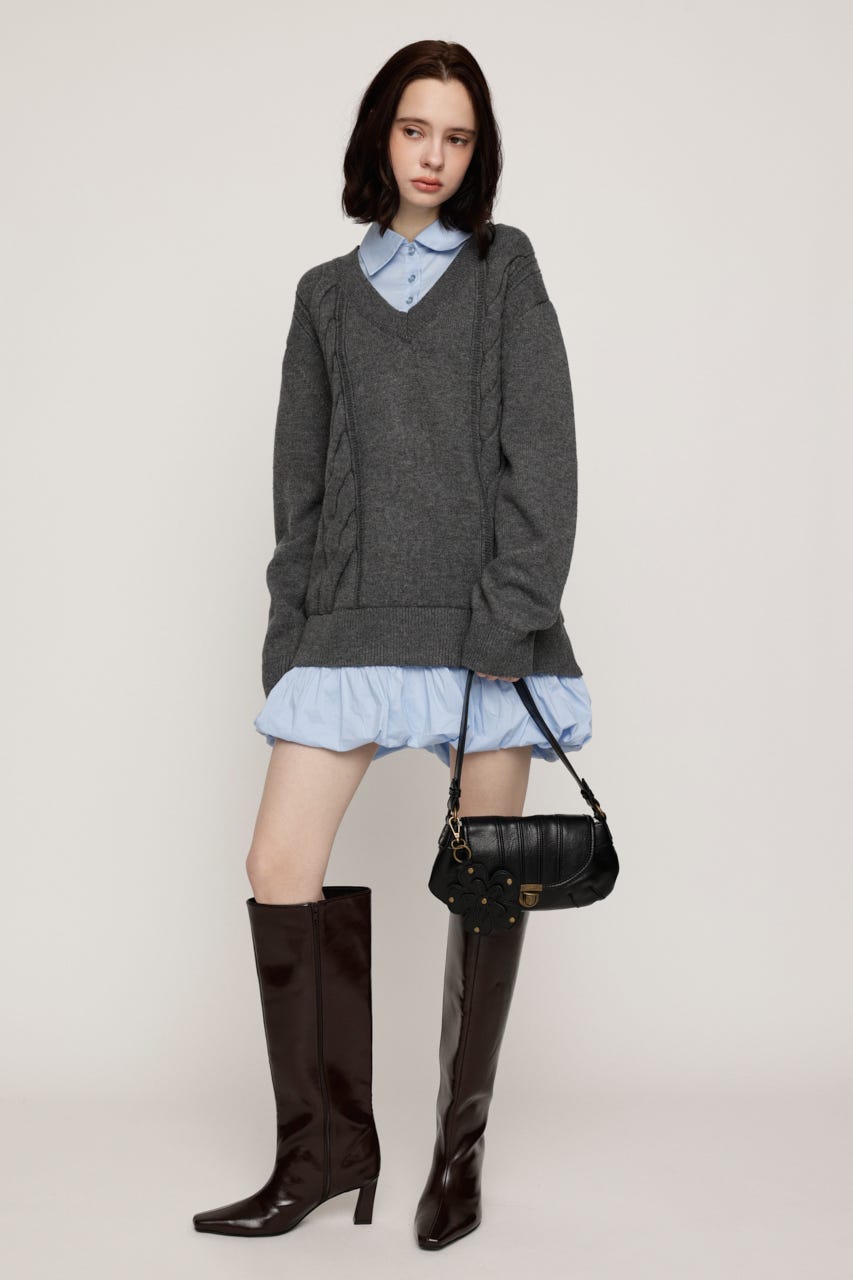 SH DOCKING BALLOON KNIT ショートワンピース T.GRY FREE