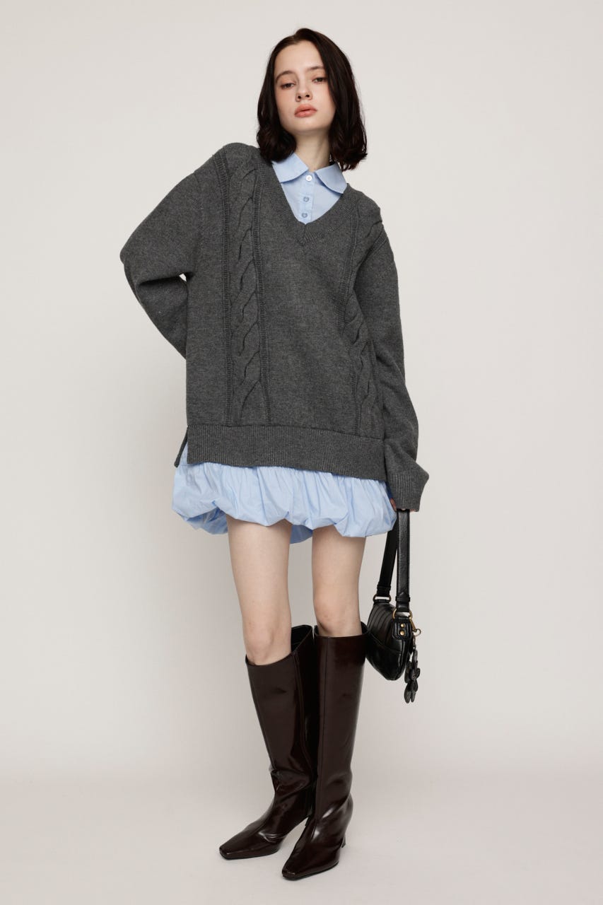 SH DOCKING BALLOON KNIT ショートワンピース T.GRY FREE