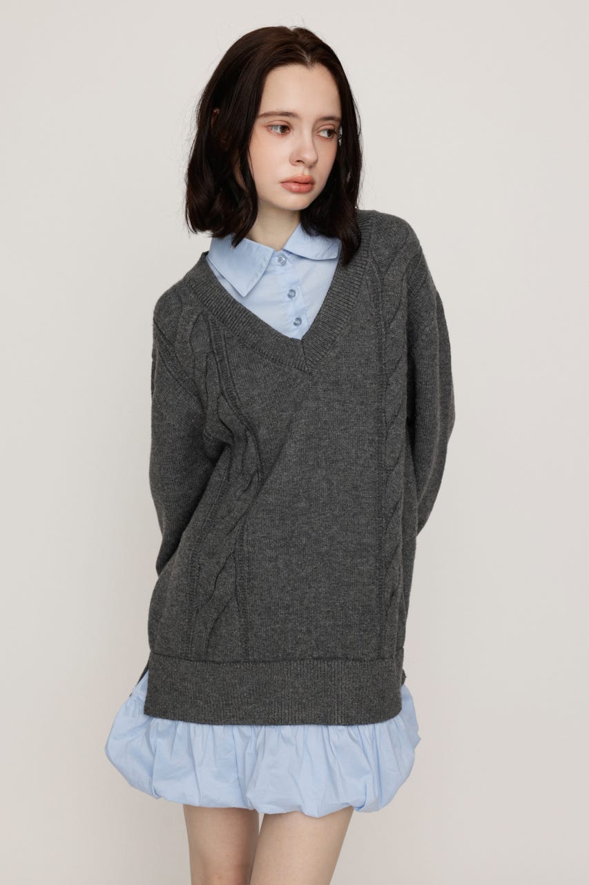 SH DOCKING BALLOON KNIT ショートワンピース T.GRY FREE
