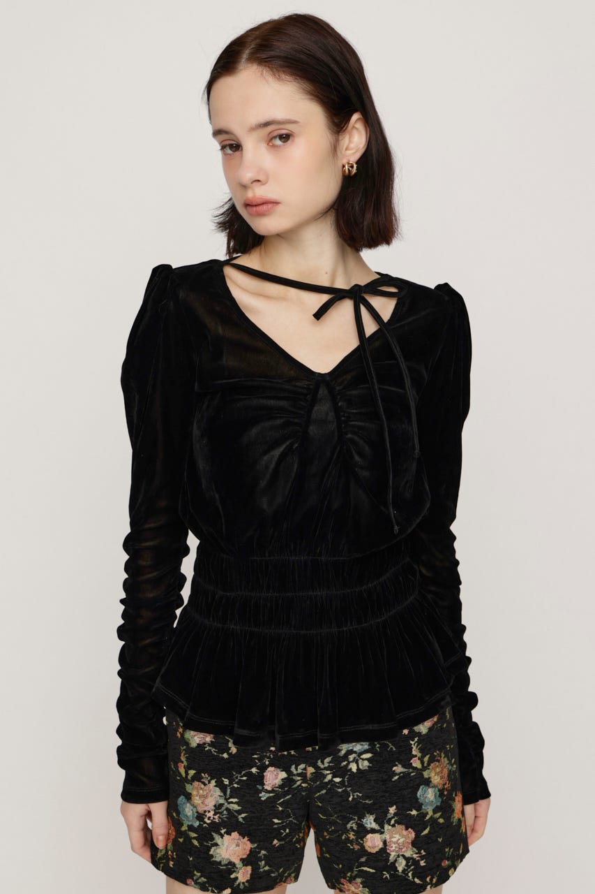 【AW PRE ORDER 第2弾】SHEER VELOUR SHIRRING トップス BLK FREE