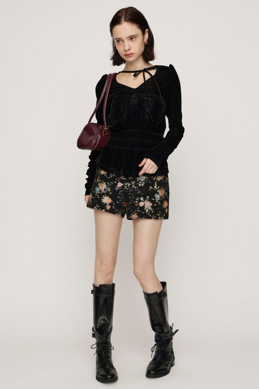 【AW PRE ORDER 第2弾】SHEER VELOUR SHIRRING トップス BLK FREE