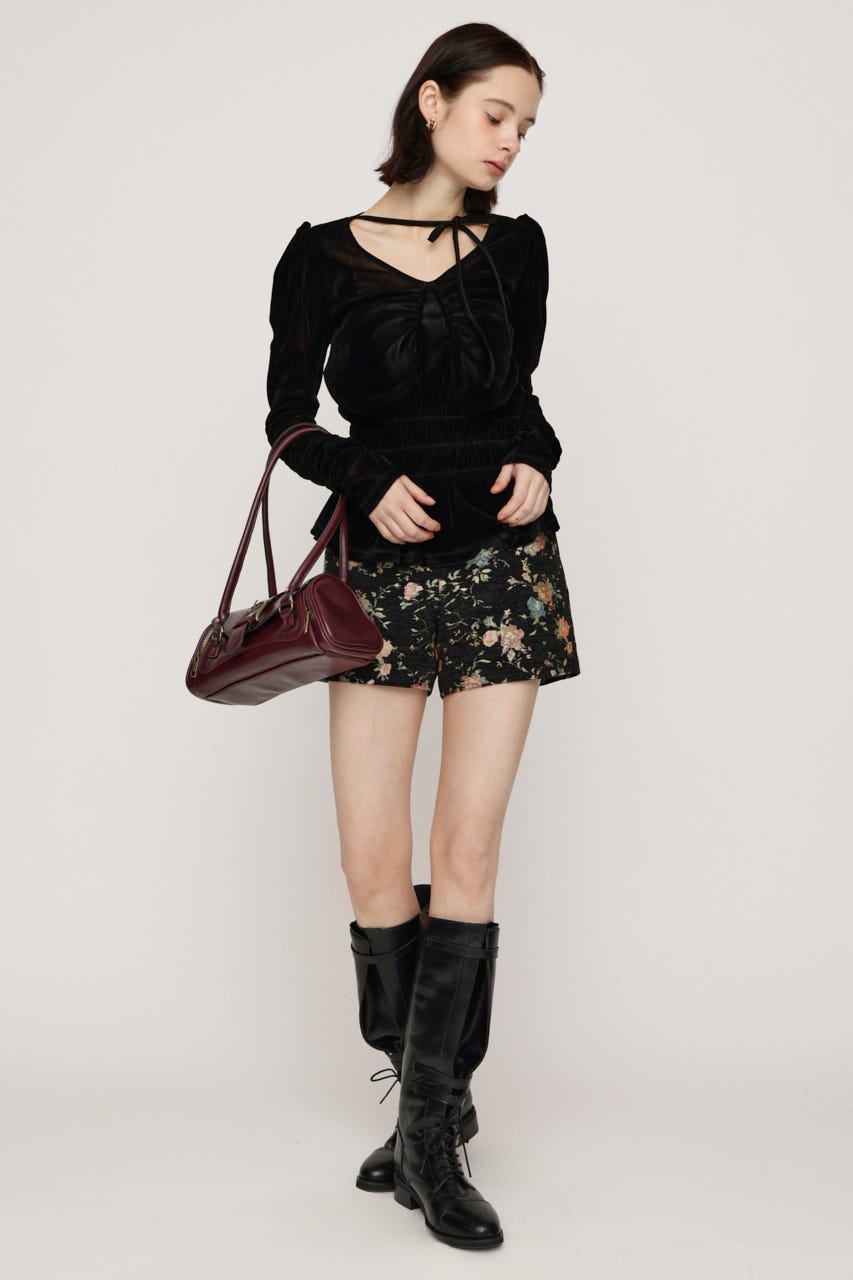 【AW PRE ORDER 第2弾】SHEER VELOUR SHIRRING トップス BLK FREE