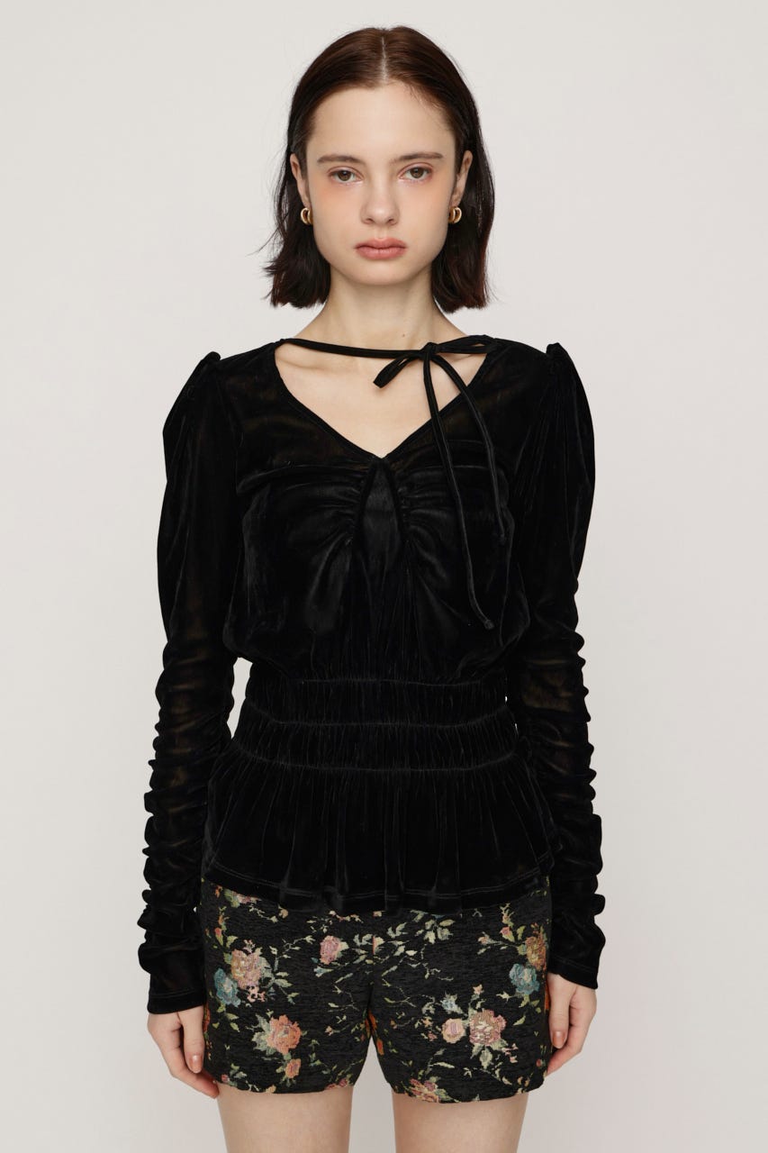 【AW PRE ORDER 第2弾】SHEER VELOUR SHIRRING トップス BLK FREE