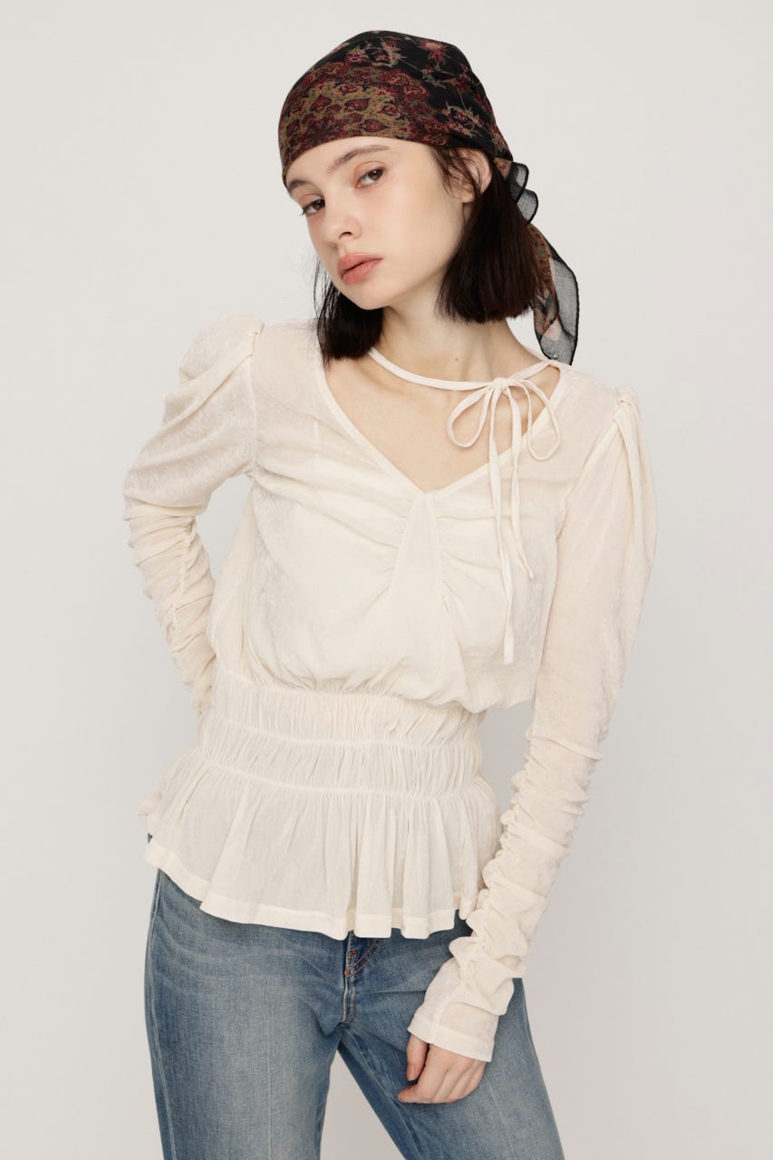 【AW PRE ORDER 第2弾】SHEER VELOUR SHIRRING トップス IVOY FREE
