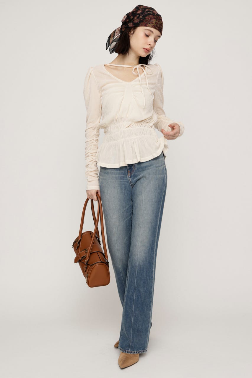 【AW PRE ORDER 第2弾】SHEER VELOUR SHIRRING トップス IVOY FREE