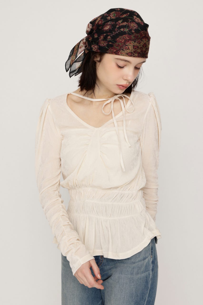 【AW PRE ORDER 第2弾】SHEER VELOUR SHIRRING トップス IVOY FREE