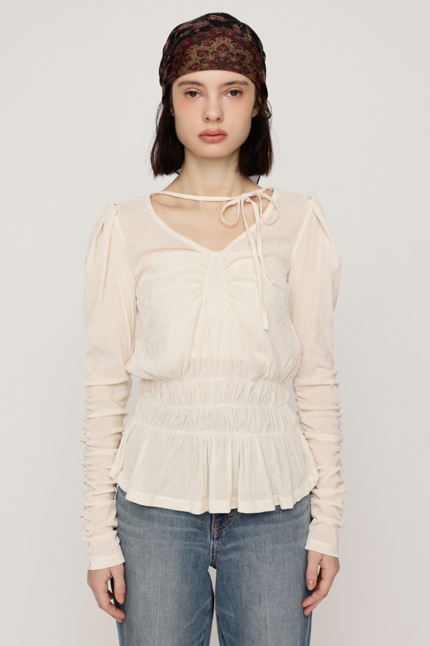【AW PRE ORDER 第2弾】SHEER VELOUR SHIRRING トップス IVOY FREE
