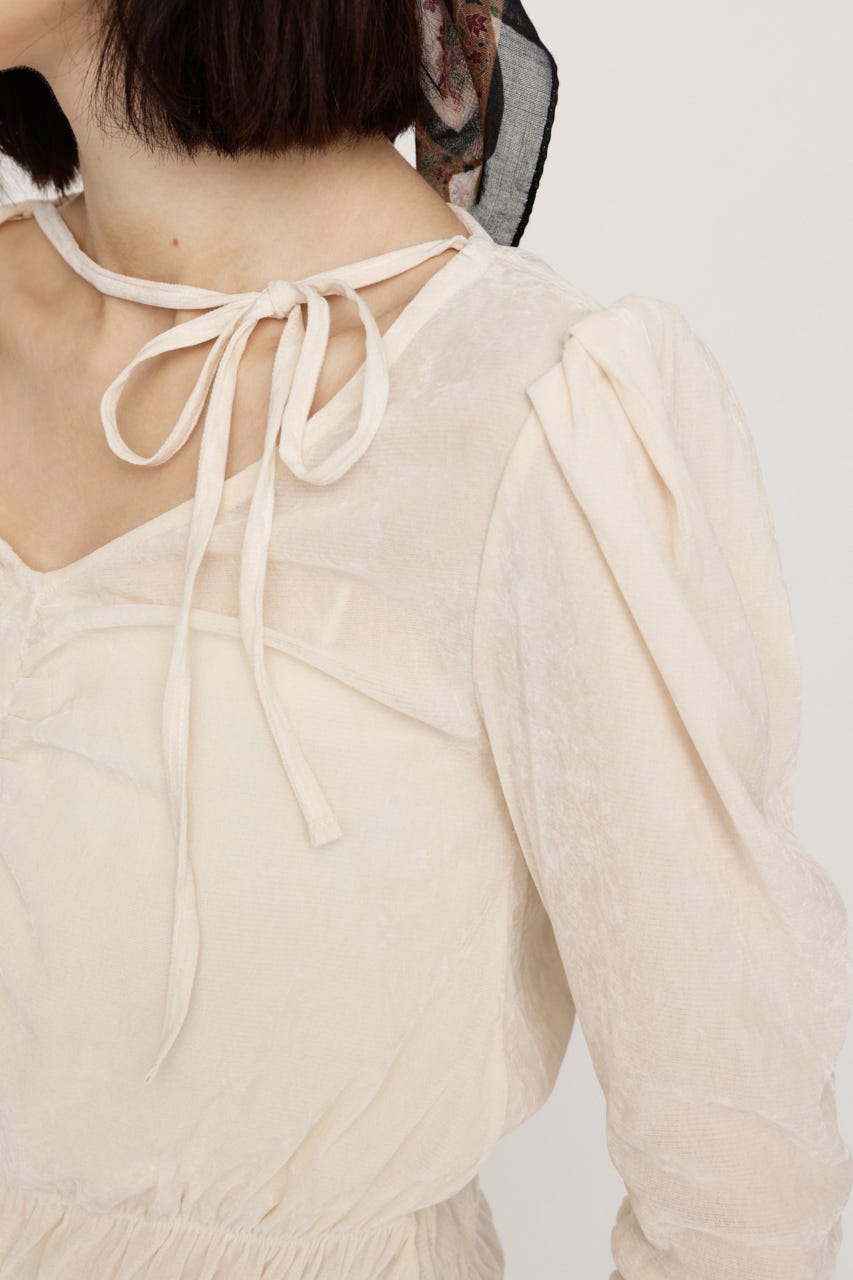 【AW PRE ORDER 第2弾】SHEER VELOUR SHIRRING トップス IVOY FREE